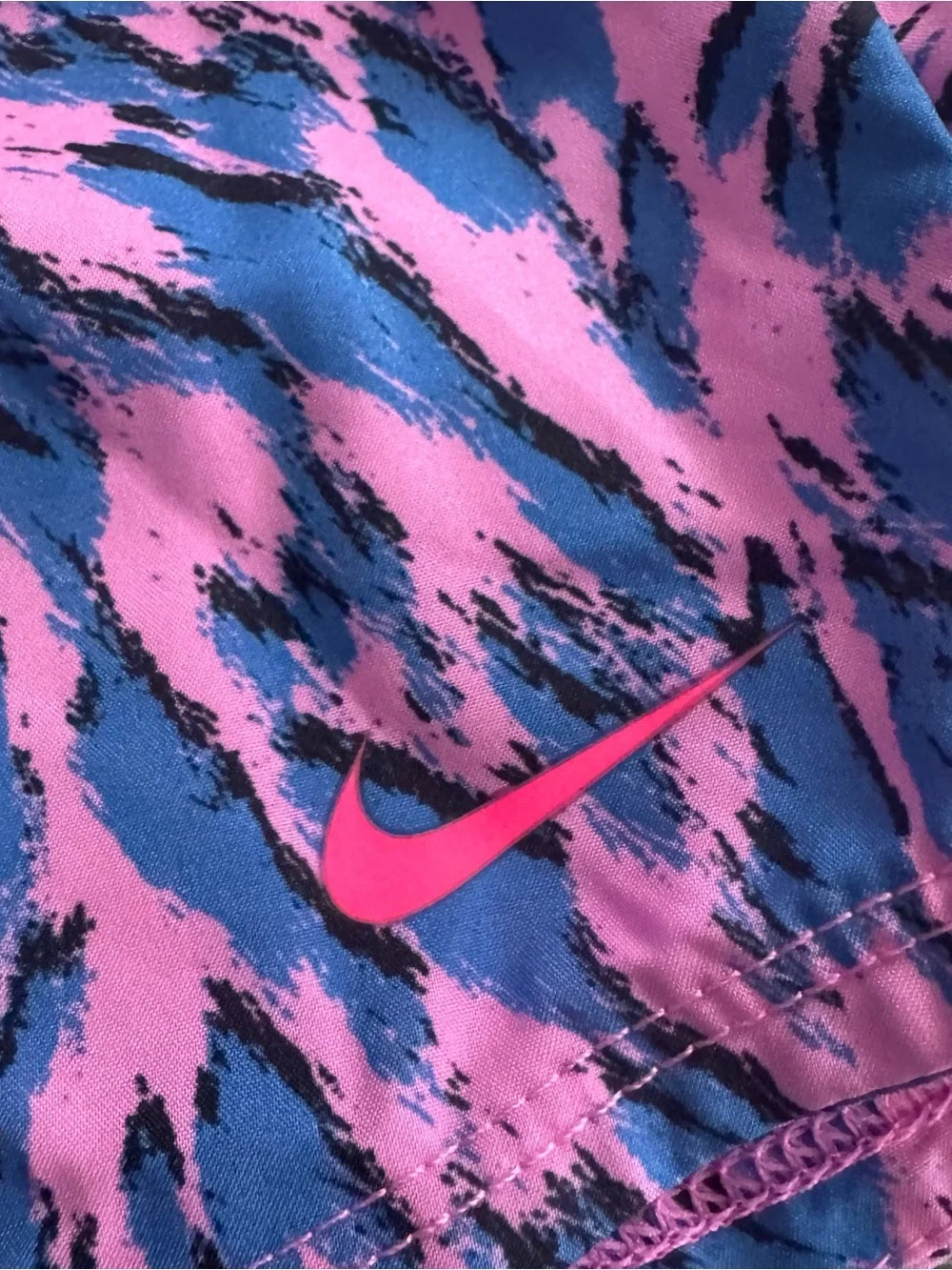 Nike One Kids Girls Woven High-Waisted Shorts Dri-fit Pink/blue Sz L Brief Lined